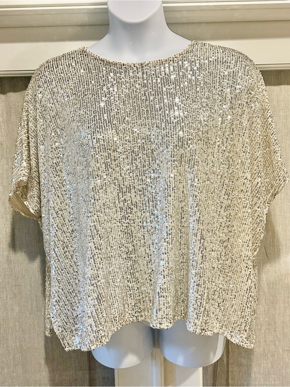 CeCe Silver Sequin top - size oversized Medium